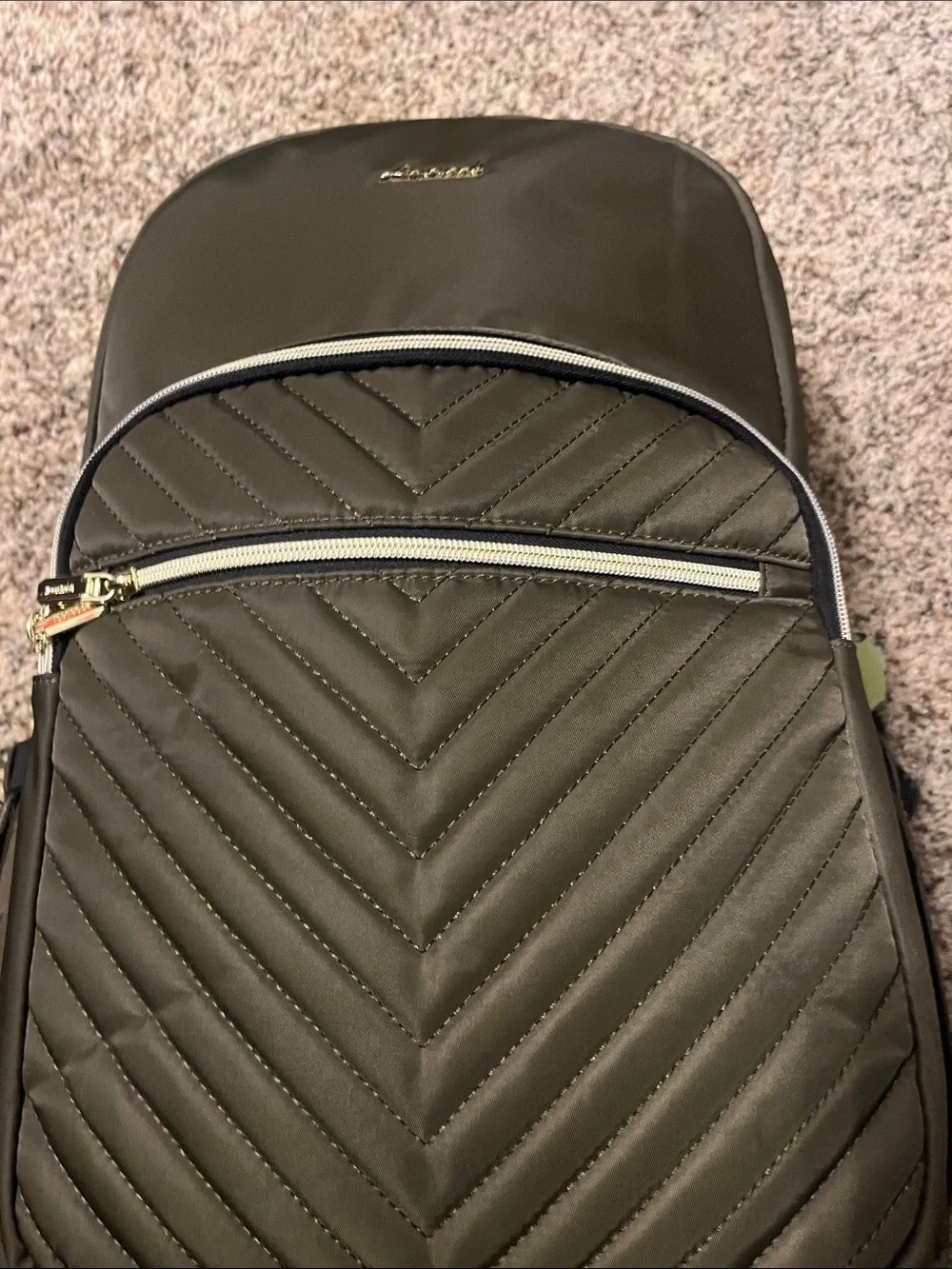 Olive Green  Lovevook Quilted backpack for work school or traveling